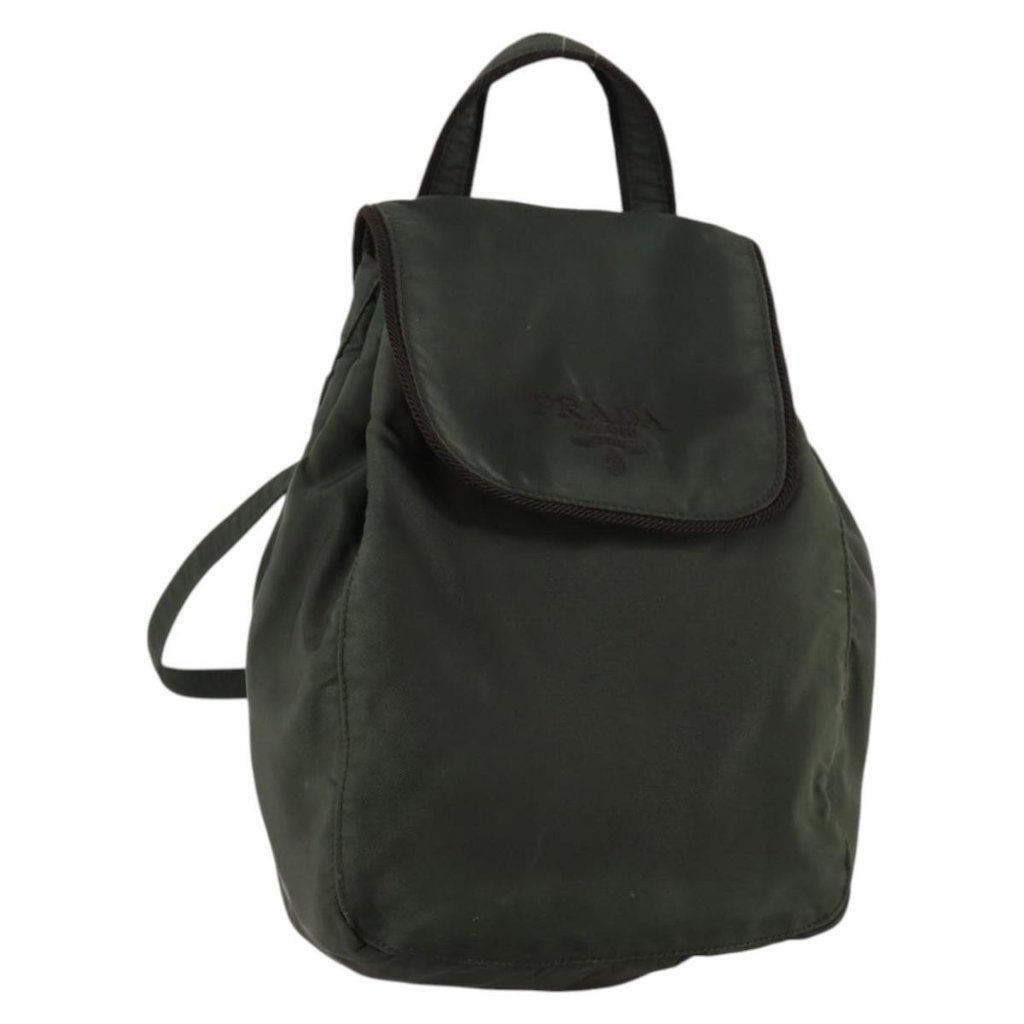 Prada Backpack Nylon Khaki Silver Auth Bs29204